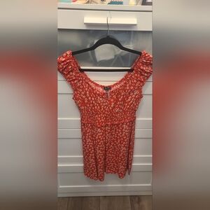 Red floral sun dress, with puff sleeves